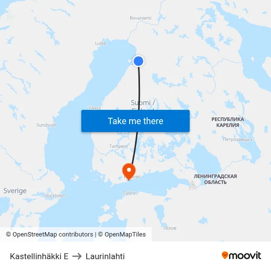 Kastellinhäkki East to Laurinlahti map