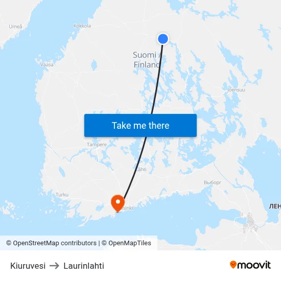 Kiuruvesi to Laurinlahti map