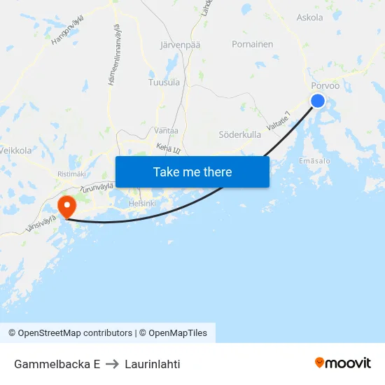 Gammelbacka East to Laurinlahti map