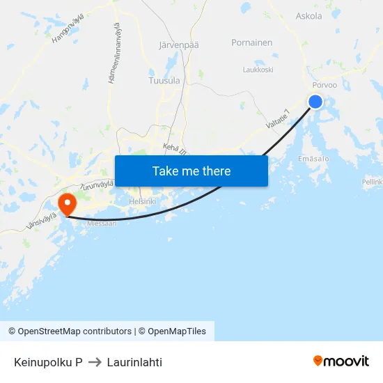 Keinupolku North to Laurinlahti map