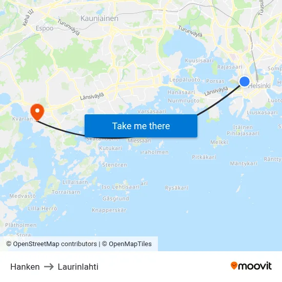 Hanken to Laurinlahti map