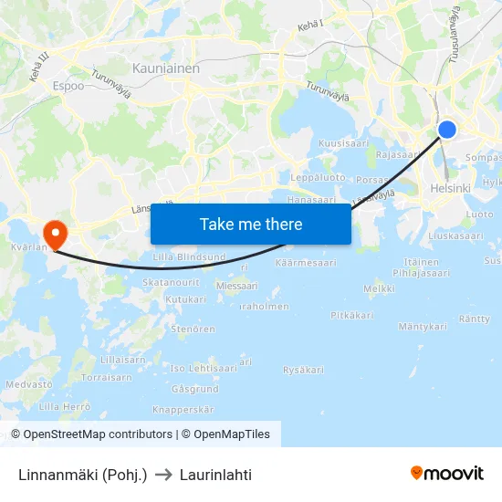 Linnanmäki (North) to Laurinlahti map