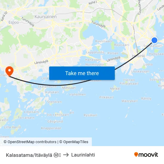 Kalasatama/Itäväylä Ⓜ️🛍️ to Laurinlahti map