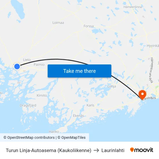 Turku Bus Station (Long Distance) to Laurinlahti map