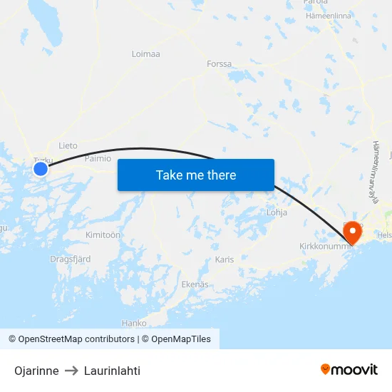 Ojarinne to Laurinlahti map