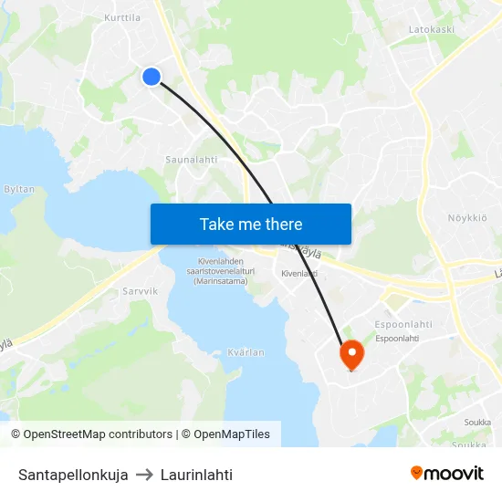 Santapelto Alley to Laurinlahti map