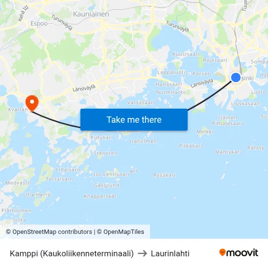 Kamppi (Long-distance Terminal) to Laurinlahti map
