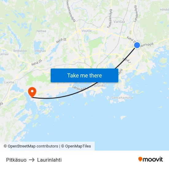 Pitkäsuo to Laurinlahti map