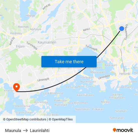 Maunula to Laurinlahti map