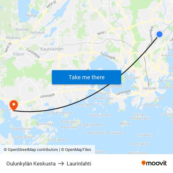 Oulunkylän Keskusta to Laurinlahti map