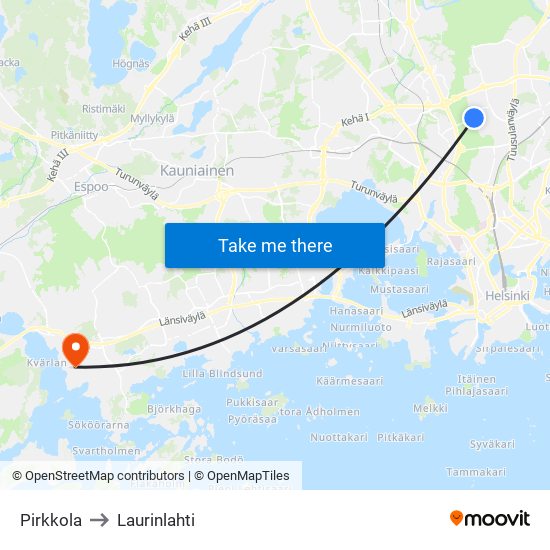 Pirkkola to Laurinlahti map