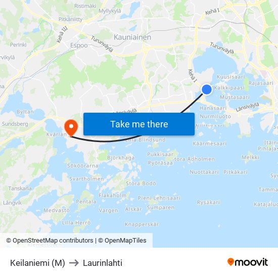 Keilaniemi (M) to Laurinlahti map