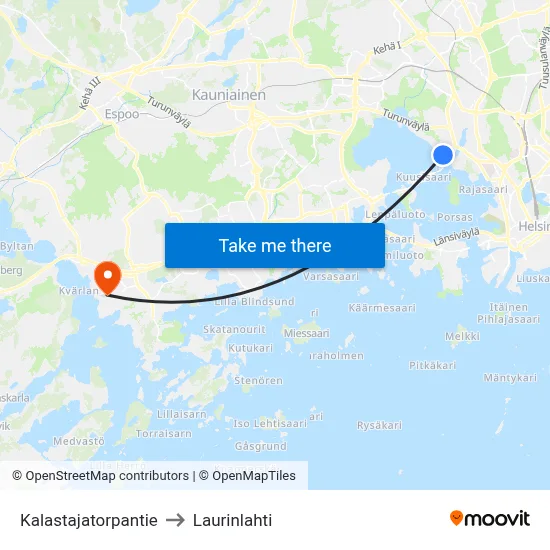 Kalastajatorpantie Road to Laurinlahti map