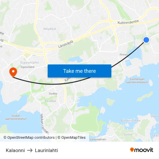 Kalaonni to Laurinlahti map