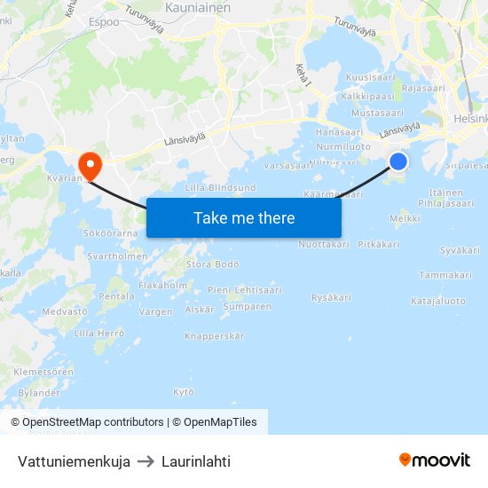 Vattuniemenkuja to Laurinlahti map