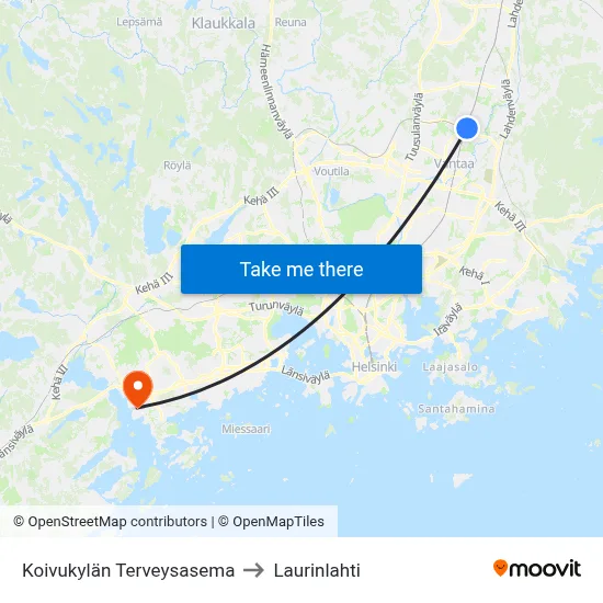 Koivukylä Health Center to Laurinlahti map