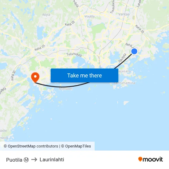 Puotila Ⓜ️ to Laurinlahti map