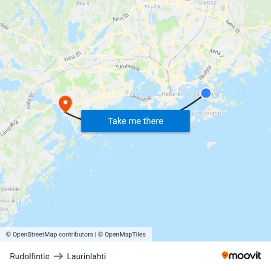 Rudolfintie to Laurinlahti map