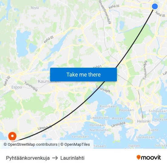 Pyhtaankorventie to Laurinlahti map