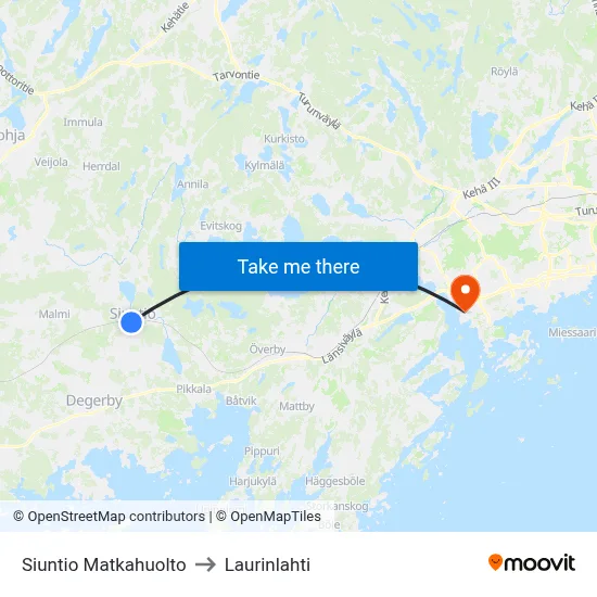 Siuntio Travel Center to Laurinlahti map