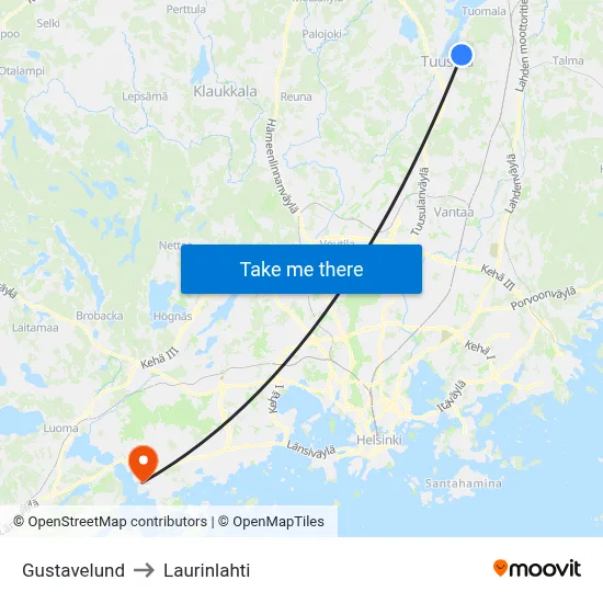 Gustavelund to Laurinlahti map