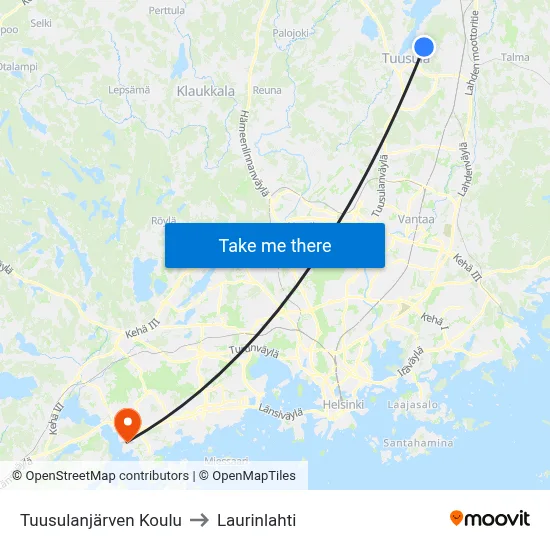 Lake Tuusula School to Laurinlahti map
