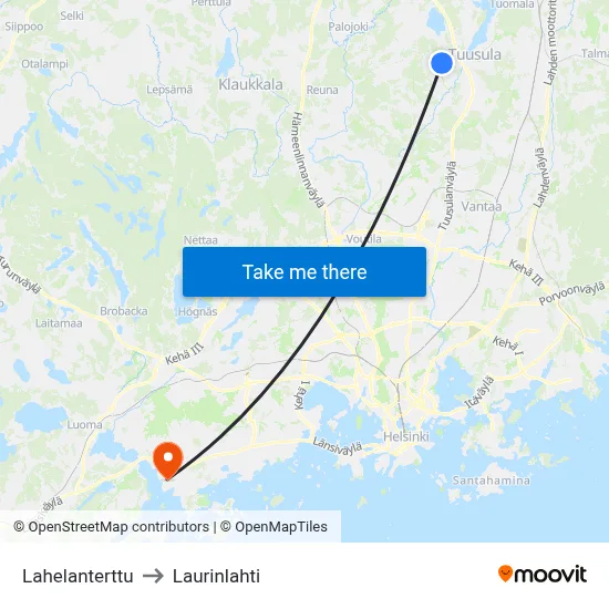 Lahela Pearl to Laurinlahti map