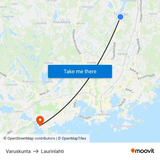 Garrison to Laurinlahti map