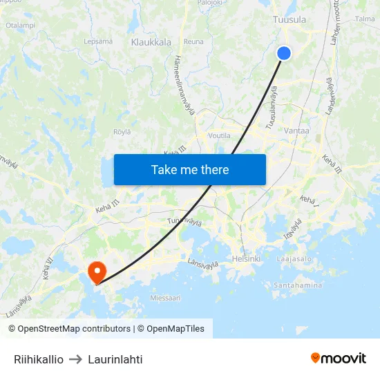 Riihikallio to Laurinlahti map