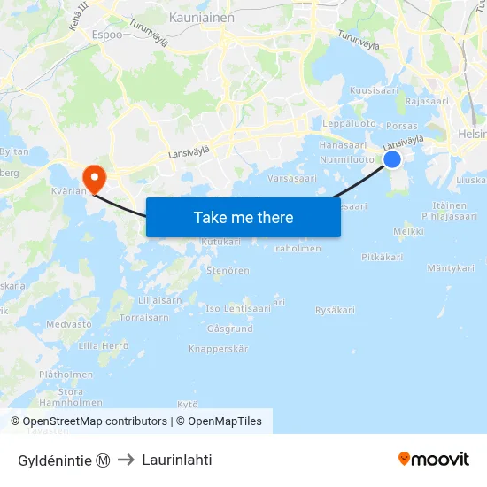 Gyldénintie Ⓜ️ to Laurinlahti map