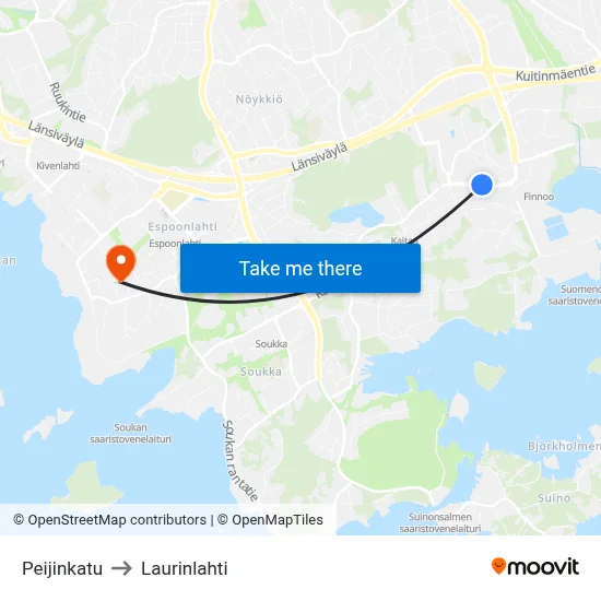 Peijinkatu to Laurinlahti map