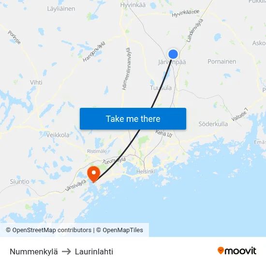 Nummenkylä to Laurinlahti map