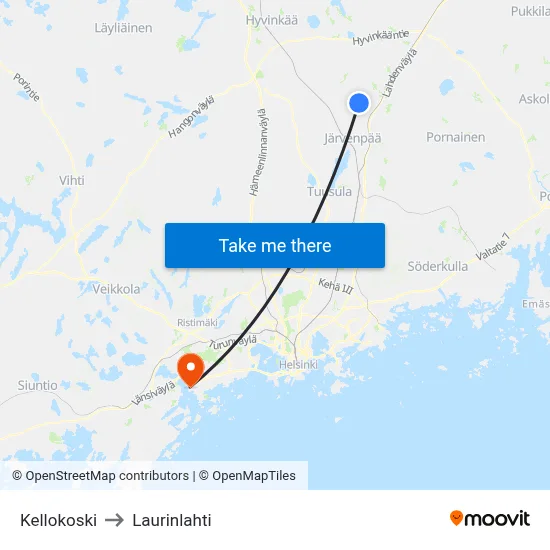 Kellokoski to Laurinlahti map