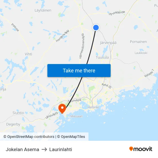 Jokela Station to Laurinlahti map