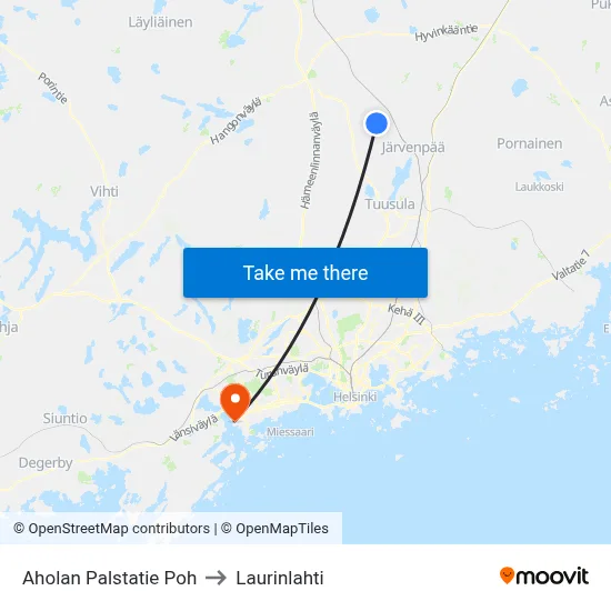 Ahola Palstatie North to Laurinlahti map