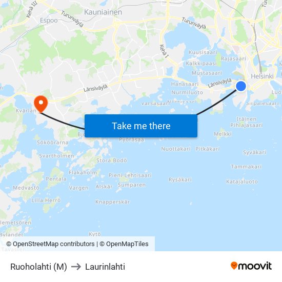 Ruoholahti (M) to Laurinlahti map