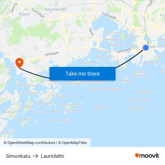 Simonkatu to Laurinlahti map