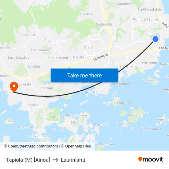 Tapiola (M) [Ainoa] to Laurinlahti map