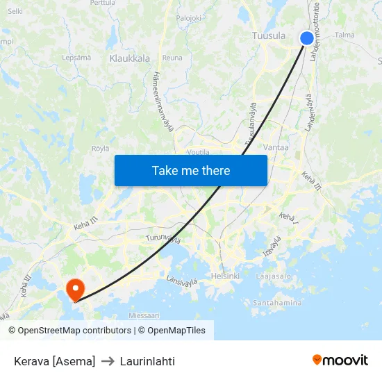 Kerava Station to Laurinlahti map