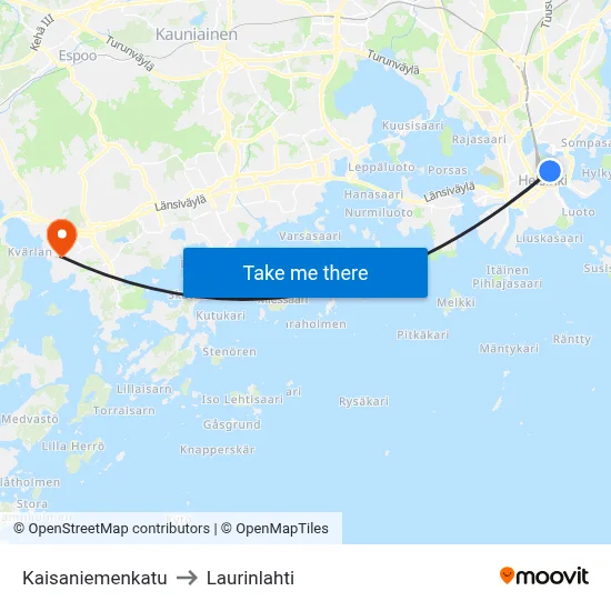Kaisaniemi Street to Laurinlahti map