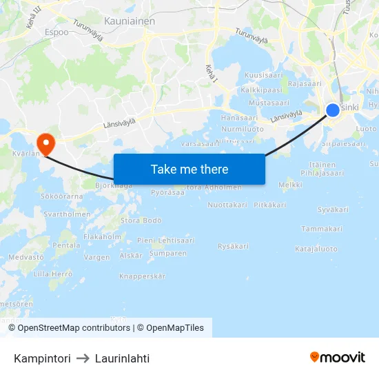 Kamppi Square to Laurinlahti map