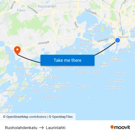 Ruoholahti Street to Laurinlahti map