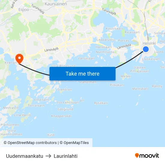 Uudenmaankatu to Laurinlahti map