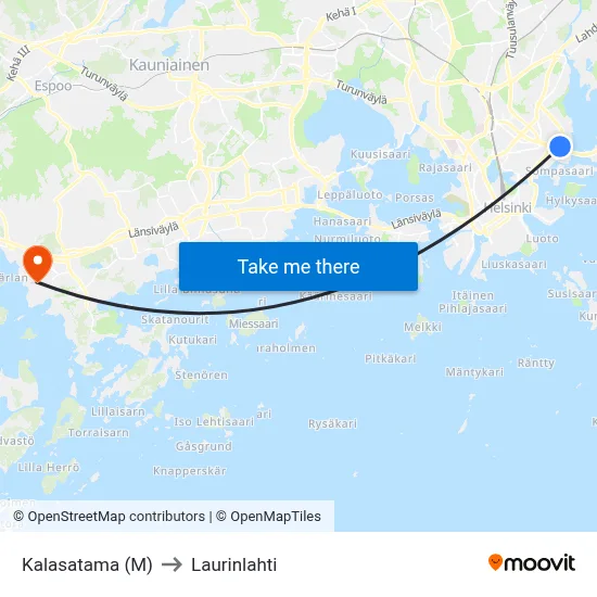 Kalasatama (M) to Laurinlahti map