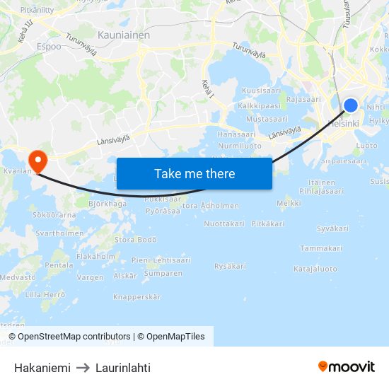 Hakaniemi to Laurinlahti map