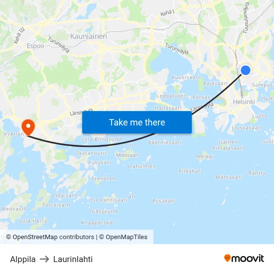 Alppila to Laurinlahti map