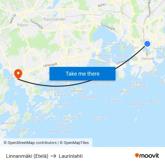 Linnanmaki (South) to Laurinlahti map