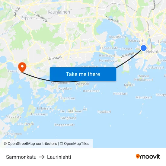 Sammonkatu to Laurinlahti map