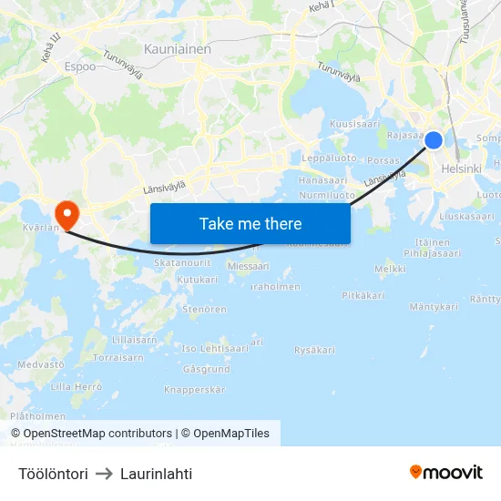 Töölö Square to Laurinlahti map