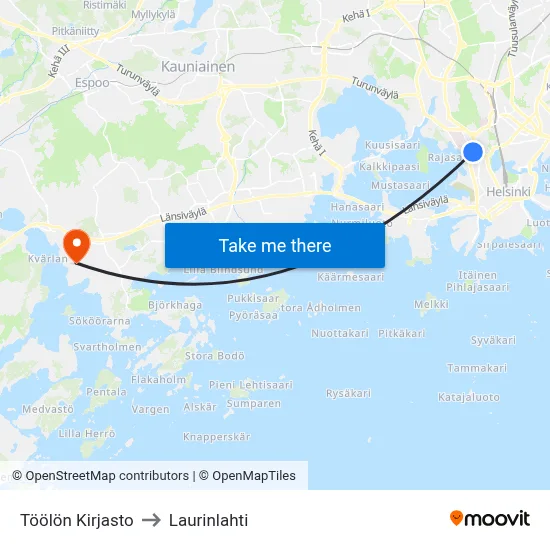 Töölö Library to Laurinlahti map